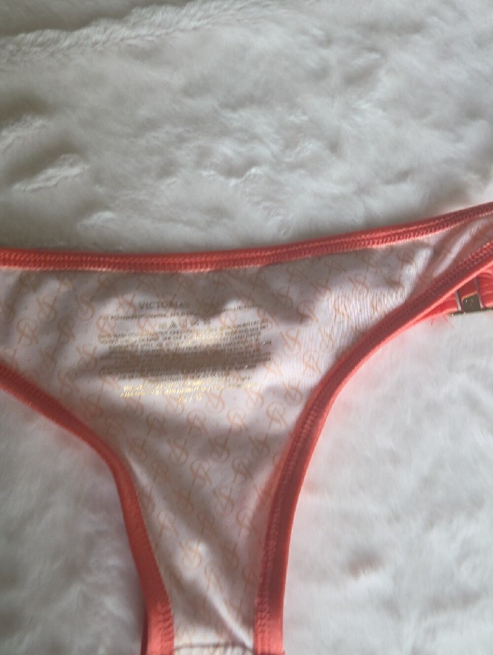 Victoria's Secret Coral Bikini Bottom with Pink Logo Print and Gold Accent - Picture 5 of 6